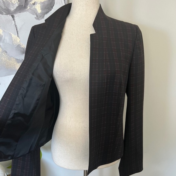Nine West Blazer Womens 8 Black Plaid Open Front‎ Stretch Lined Career Jacket - Picture 5 of 8